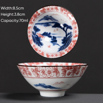 Ceașă de ceai Kung Fu din ceramică, retro, albastru și alb, 1 buc. Cești de sake din porțelan în stil japonez.