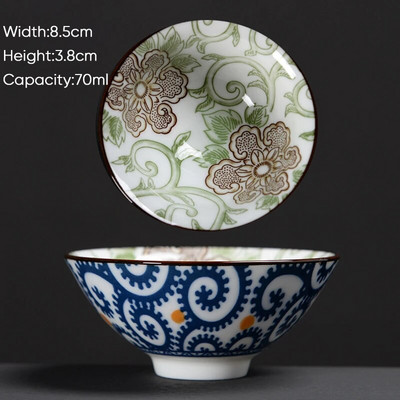 Ceașă de ceai Kung Fu din ceramică, retro, albastru și alb, 1 buc. Cești de sake din porțelan în stil japonez.