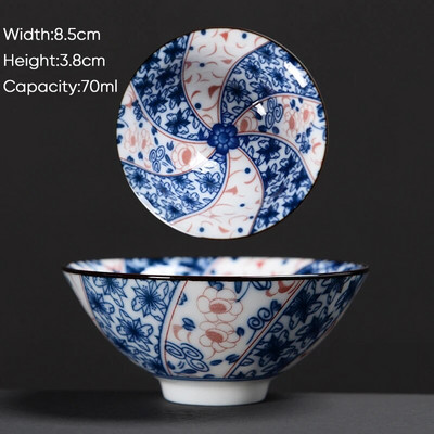 Ceașă de ceai Kung Fu din ceramică, retro, albastru și alb, 1 buc. Cești de sake din porțelan în stil japonez.
