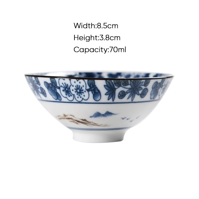 Ceașă de ceai Kung Fu din ceramică, retro, albastru și alb, 1 buc. Cești de sake din porțelan în stil japonez.