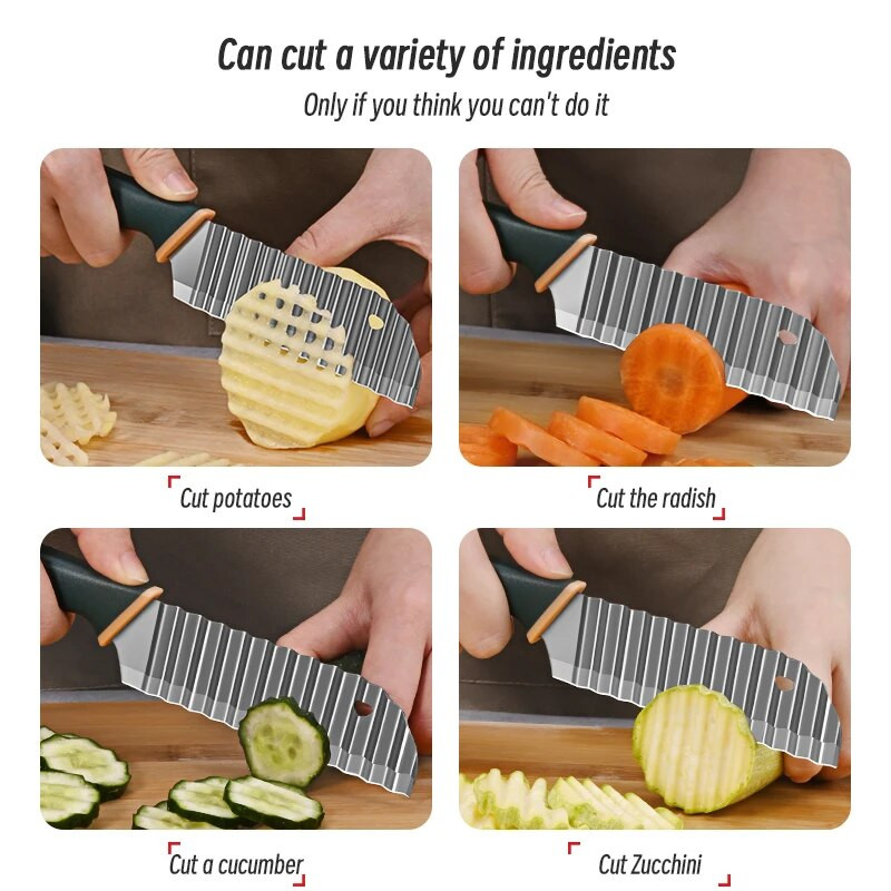 Nerūdijančio plieno bulvių peilis, daugiafunkcis bulvių bangavimo peilis, virtuvės buityje pjaustytų daržovių ir gruzdintų bulvyčių pjaustymo peilis