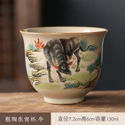 Retro posuđe od grube keramike Šalica za čaj od dvanaest zodijaka 130 ml Kineska kung fu zdjela za čaj Kreativni životinjski uzorak Šalica za espresso kavu