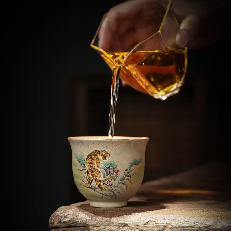 Retro posuđe od grube keramike Šalica za čaj od dvanaest zodijaka 130 ml Kineska kung fu zdjela za čaj Kreativni životinjski uzorak Šalica za espresso kavu