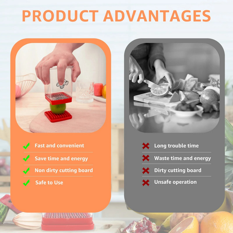 Brzi rezač za šalice s pločicom za guranje Prijenosni rezač za šalice Učinkoviti rezač za voće Multifunkcionalni rezač za šalice Kompaktna jagoda
