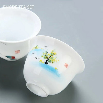 Изящна бяла порцеланова чаша за чай Ръчно рисувани цветя Керамична чаша за чай Lotus Master Cup Китайски комплект за чай Домашна купа за чай Чаша за вино