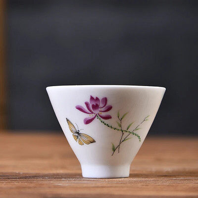 60 ml Käsitsi maalitud keraamiline teetass Traditsiooniline valge portselanist teetass Käsitsi valmistatud kaasaskantav teekauss Hiina tee tarvikud