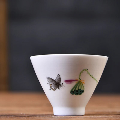 60 ml Käsitsi maalitud keraamiline teetass Traditsiooniline valge portselanist teetass Käsitsi valmistatud kaasaskantav teekauss Hiina tee tarvikud