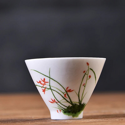 60 ml Käsitsi maalitud keraamiline teetass Traditsiooniline valge portselanist teetass Käsitsi valmistatud kaasaskantav teekauss Hiina tee tarvikud