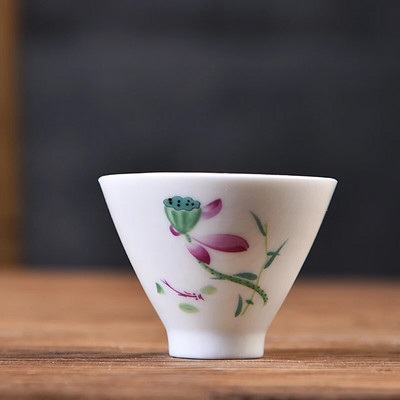 60 ml Käsitsi maalitud keraamiline teetass Traditsiooniline valge portselanist teetass Käsitsi valmistatud kaasaskantav teekauss Hiina tee tarvikud