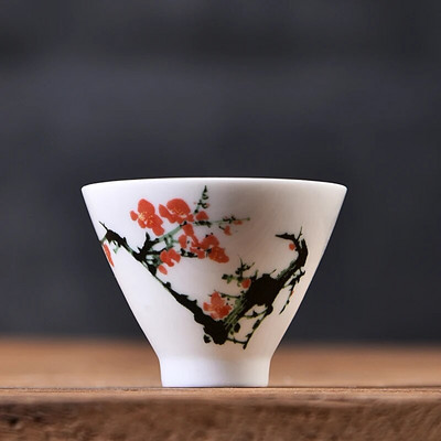 60 ml Käsitsi maalitud keraamiline teetass Traditsiooniline valge portselanist teetass Käsitsi valmistatud kaasaskantav teekauss Hiina tee tarvikud