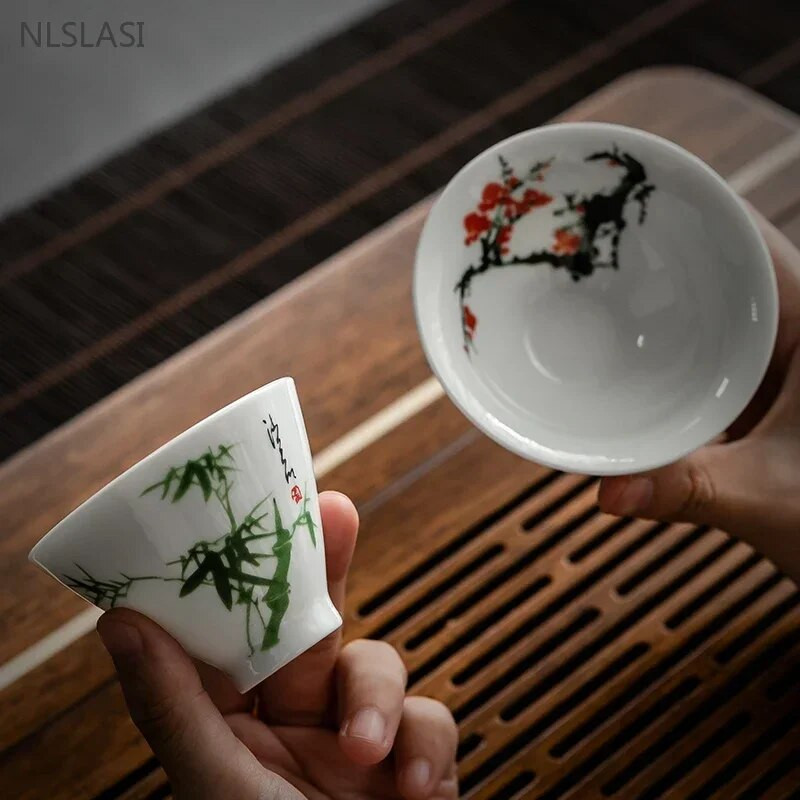 60 ml Käsitsi maalitud keraamiline teetass Traditsiooniline valge portselanist teetass Käsitsi valmistatud kaasaskantav teekauss Hiina tee tarvikud
