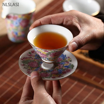 1 бр. емайлирана цветна майсторска чаша, ръчно изработена керамична чаша за чай с цвете, осмоъгълна чаша, преносим персонален комплект за чай с една чаша от висок клас