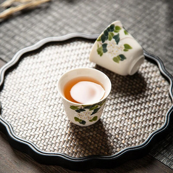1 бр. Китайска керамична чаша за чай, купа за чай, шарка на цветя, ръчно изработена порцеланова чаша за чай, домакински сервиз за чай, преносима чаша за медитация при пътуване
