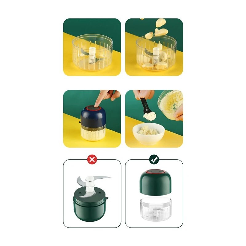 Električna sjeckalica za češnjak, cijedilica za povrće, mlin za meso, bežični mini stroj za gnječenje češnjaka, kuhinjski alat
