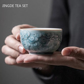 1db kínai kerámia teáscsésze kézzel készített domborműves csésze háztartási porcelán teáscsésze utazási személyes egypohár boros bögrék teásedények