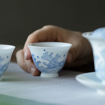 1 бр. китайска ръчно изработена керамична чаена чаша за пътуване лична чаша за медитация ръчно рисувана вълна порцеланова купа за чай домакински комплект за чай