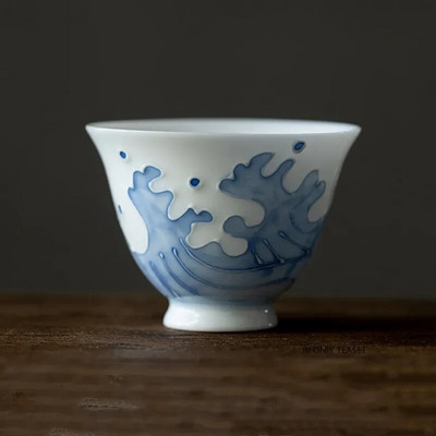 1 vnt kiniškas rankų darbo keraminis arbatos puodelis Kelioninis asmeninis meditacijos puodelis rankomis dažytas bangų porcelianinis arbatos dubenėlis buitinis arbatos rinkinys