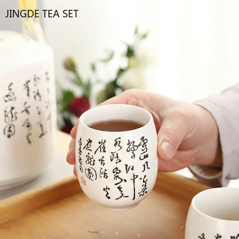 1db kínai kerámia teáscsésze kézzel készített fehér porcelán teáscsészék Kávés bögre csésze Mester teáskészlet Kiegészítők Háztartási italok