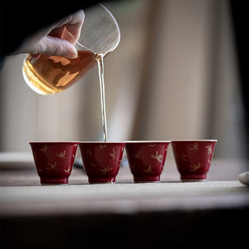 Lang Hong позлатена чаша за чай Малка керамична чаша за чай Есенна орхидея Елегантна единична чаша Художествена красива купа за чай Изискан китайски стил