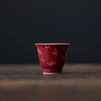 Lang Hong позлатена чаша за чай Малка керамична чаша за чай Есенна орхидея Елегантна единична чаша Художествена красива купа за чай Изискан китайски стил