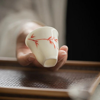 Нефритова глина, ръчно рисувана червена бамбукова чаша за чай, китайски кунг-фу, бял порцелан, антична малка чаша, изискан сервиз за чай