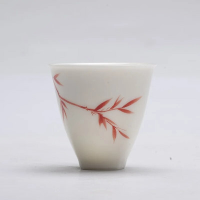 Nefrito molio rankomis dažytas raudono bambuko arbatos puodelis Kinijos kunfu balto porceliano senovinis mažas singelio puodelis išskirtinis arbatos rinkinys