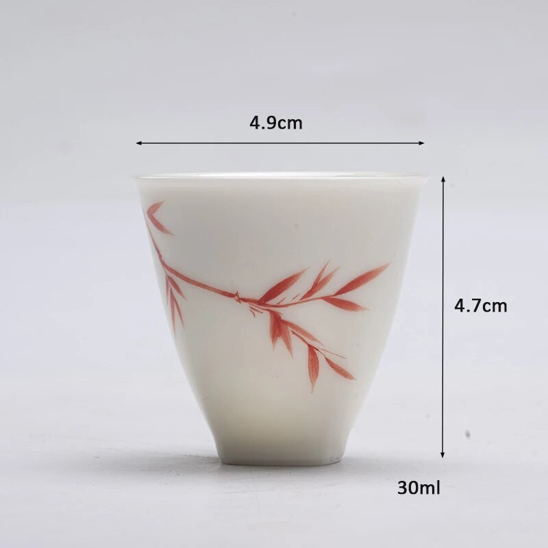 Nefrito molio rankomis dažytas raudono bambuko arbatos puodelis Kinijos kunfu balto porceliano senovinis mažas singelio puodelis išskirtinis arbatos rinkinys