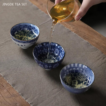 50 ml Jingdezhen синя и бяла порцеланова чаша за чай Китайска керамична чаша за чай Преносима лична единична чаша Традиционен ретро комплект за чай