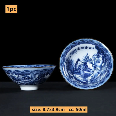 50 ml Jingdezhen kék-fehér porcelán teáscsésze Kínai kerámia teáscsésze Hordozható személyi egycsészes hagyományos retro teáskészlet