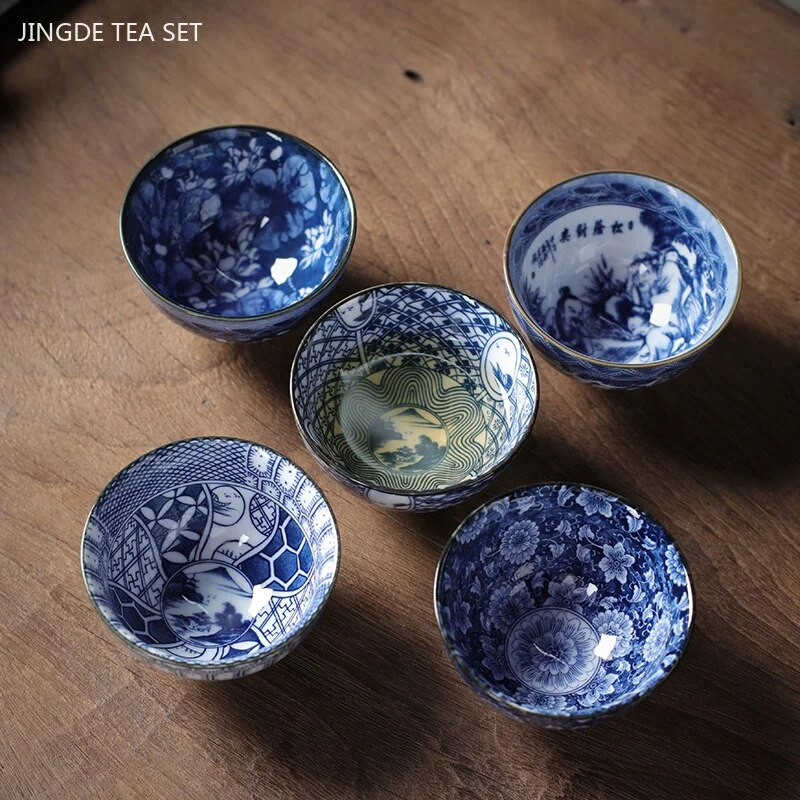 50 ml Jingdezhen kék-fehér porcelán teáscsésze Kínai kerámia teáscsésze Hordozható személyi egycsészes hagyományos retro teáskészlet