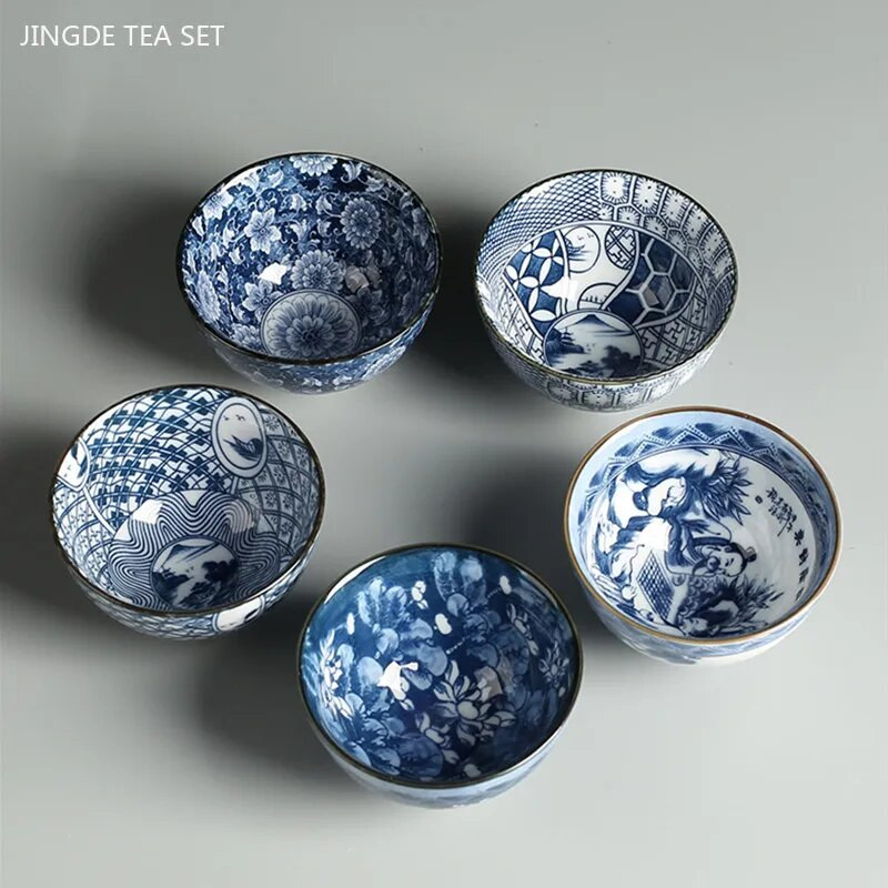 50 ml Jingdezhen kék-fehér porcelán teáscsésze Kínai kerámia teáscsésze Hordozható személyi egycsészes hagyományos retro teáskészlet