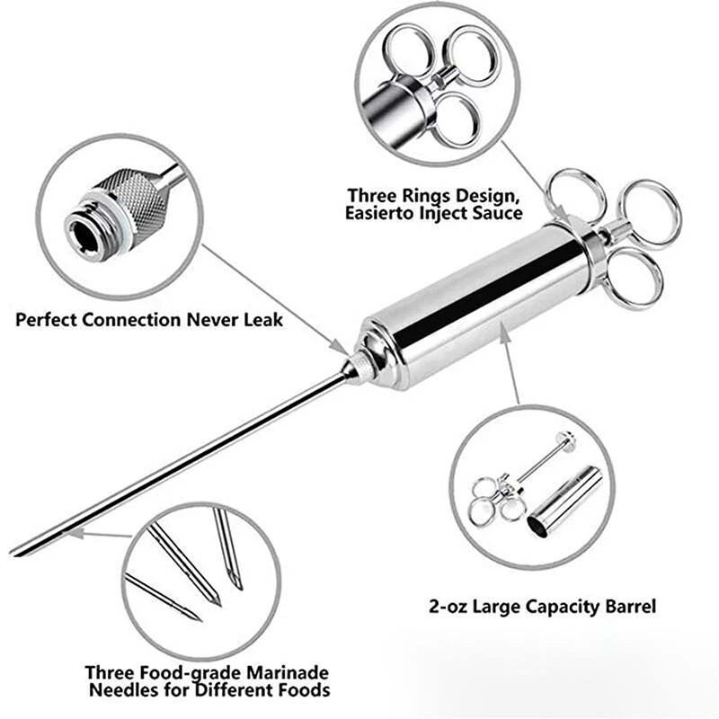 Injektor za marinadu od nehrđajućeg čelika Roštilj za hranu od purećeg roštilja, začini za umak, okus, igla, kuhinjska šprica, stroj za kuhanje