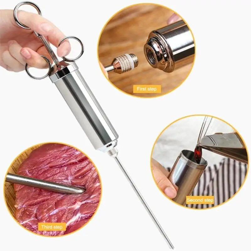Roštilj za ubrizgavanje marinade za meso od nehrđajućeg čelika 2oz Injekcija začina za marinadu za puretinu Injectora Alat za kuhanje