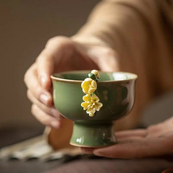 Ретро бокал Чаша за чай Чаша за чай Creative Master Cup Керамична ръчно изработена щипка Цвете Малка купа за чай Kung Fu Комплект за чай Чаша за чай Купа за чай