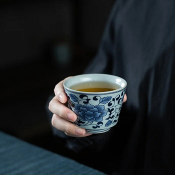 Синя и бяла порцеланова чаша за чай Jingdezhen Порцеланов сервиз за чай KungFu Чаша за чай Чаша с ароматна миризма Единична купа Master Cup Bowls