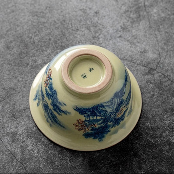 Пейзаж Китайски керамични чаши Керамични отварящи се комплект чаши за чай Сини и бели прибори за чай Кунг-фу Чаена купа за чаена церемония Чаша