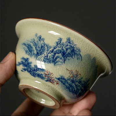 Tájkép kínai kerámia csészék Kerámia nyitó teáscsésze készlet Kék-fehér teásedény Kung Fu teástál teaszertartás teáscsésze