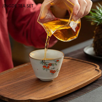 Retro Ru Kiln Teacup Persimmon Ceramic Master Tea Cup Персонална единична чаша Бутиков сервиз за чай Аксесоари Домакински съдове и прибори
