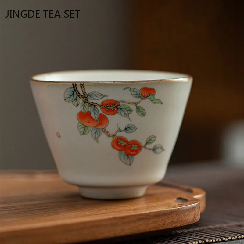 Retro Ru Kiln Teac Cup Persimmon Keramička glavna šalica za čaj Osobna jedna šalica Boutique Tea Set Dodaci Posuđe za kućanstvo
