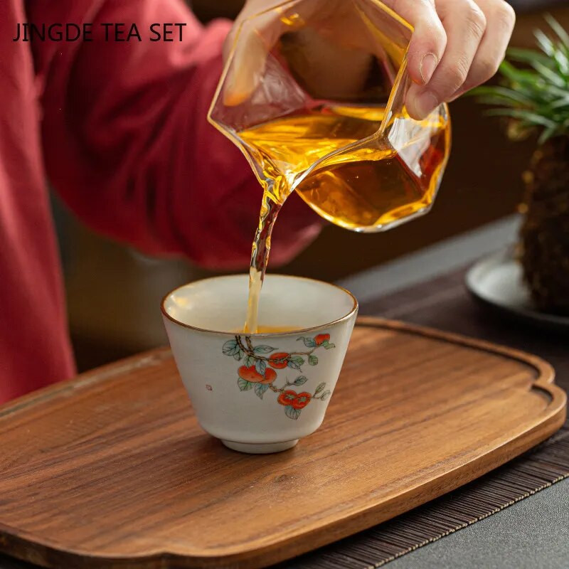 Retro Ru Kiln Teac Cup Persimmon Keramička glavna šalica za čaj Osobna jedna šalica Boutique Tea Set Dodaci Posuđe za kućanstvo