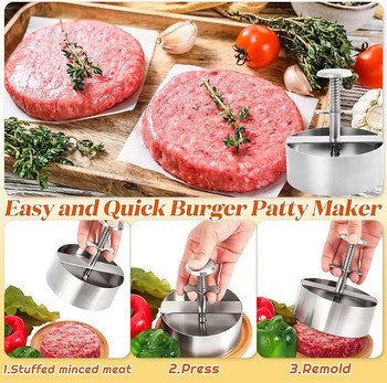 304 Πρέσα κρέατος χάμπουργκερ από ανοξείδωτο χάλυβα Burger Patty Maker Mold Manual Cake Beef Pork Rice Pressing Making Moulds Grill Meat Tool