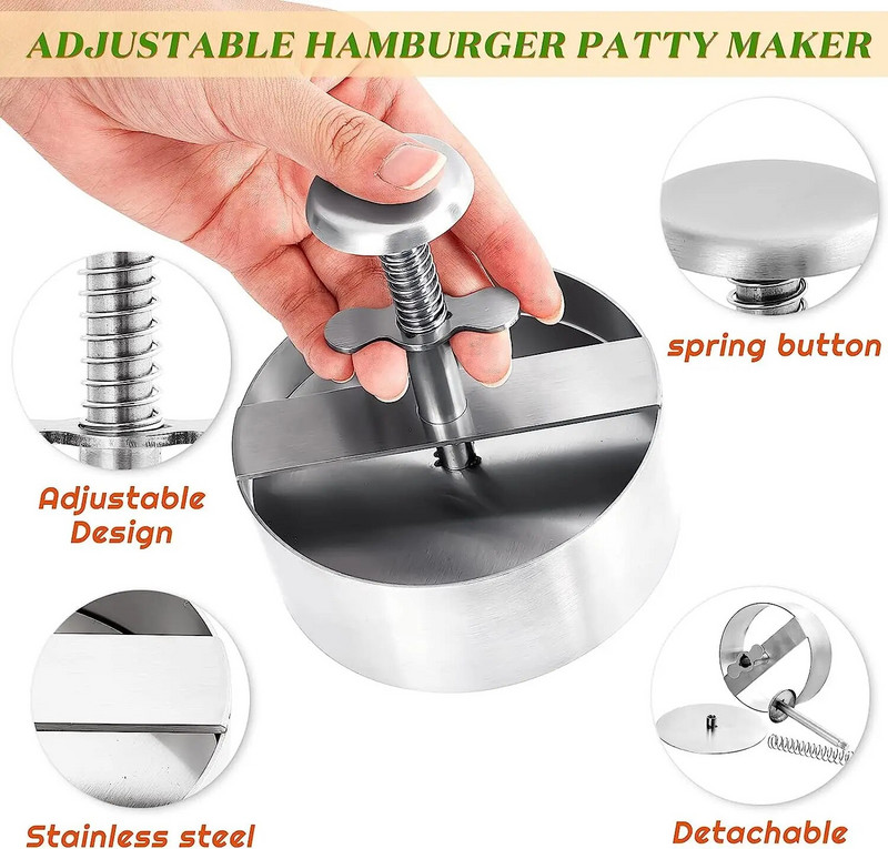 304 din oțel inoxidabil Hamburger Carne Presă Burger Patty Maker Mucegai Manual Tort Carne de Vită Porc Orez Presă de Fabricare Forme de Gratar Carne Instrument