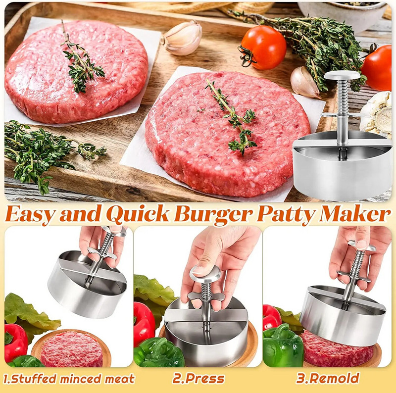 304 din oțel inoxidabil Hamburger Carne Presă Burger Patty Maker Mucegai Manual Tort Carne de Vită Porc Orez Presă de Fabricare Forme de Gratar Carne Instrument