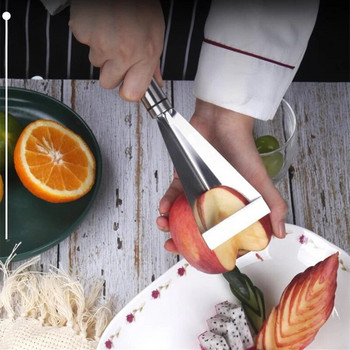 Нож за резба на плодове от неръждаема стомана Триъгълна форма Нож за зеленчуци Резачка за плодове Плата с неплъзгащо се острие за резба Кухненски инструмент