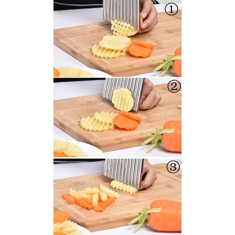 Povrće od nehrđajućeg čelika, krumpir, mrkva, valoviti rezač za čips, valoviti valoviti nož, kuhinjski naborani pomfrit, alat, gadget