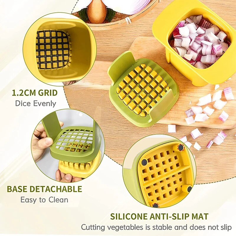 2-u-1 Sjeckalica za povrće Rezanje na kockice Alat za rezanje Ručni pritisak Sjeckalica za krumpir Mrkva Luk Sjeckalica Sjeckalica Kutija za rezanje Pribor