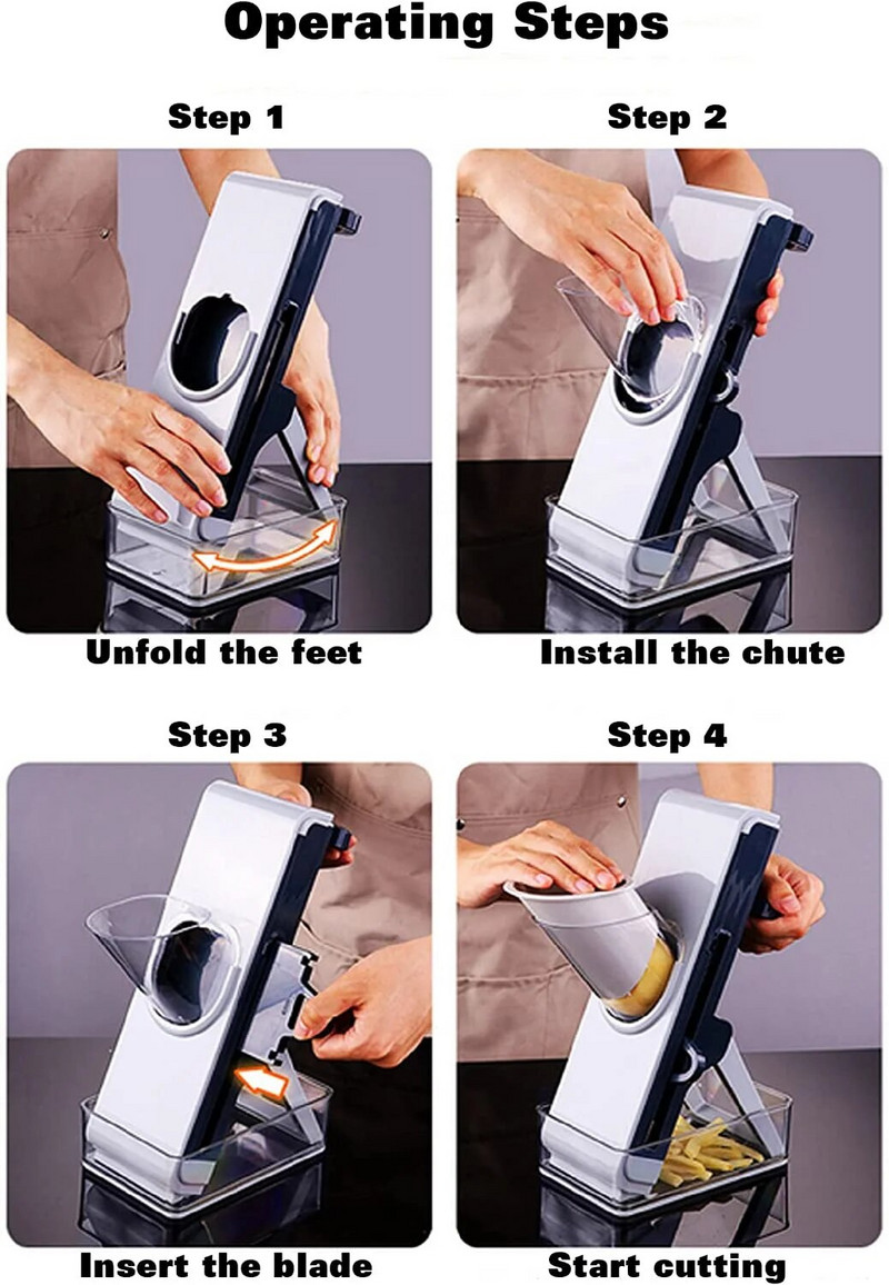 Slicer Safe Mandoline Rezač povrća Rezač za povrće na kockice za Julienne pomfrit i krumpir Nabavite kutiju za pohranu s poklopcem