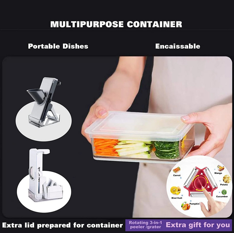 Slicer Safe Mandoline Rezač povrća Rezač za povrće na kockice za Julienne pomfrit i krumpir Nabavite kutiju za pohranu s poklopcem
