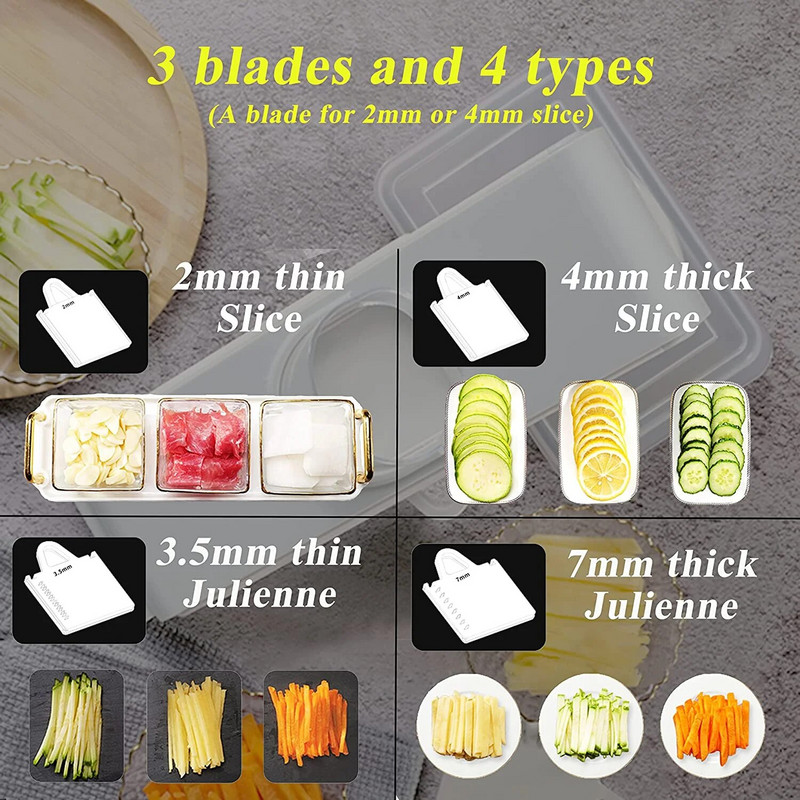 Slicer Safe Mandoline Rezač povrća Rezač za povrće na kockice za Julienne pomfrit i krumpir Nabavite kutiju za pohranu s poklopcem