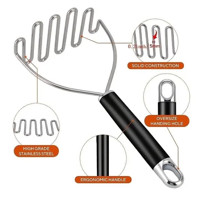 1kom teška gnječilica za krumpir od nehrđajućeg čelika - savršena za pire krumpir, grah, avokado i više - 10,25 inča